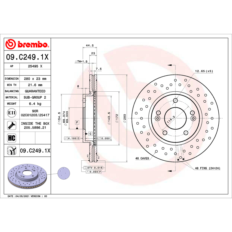 Kia Soul Brake Rotors (2) - Front - Brembo OE - Drilled Xtra - `14-`24 Kia Soul Brake Rotors (2) - Front - Brembo OE - Drilled Xtra - `14-`24